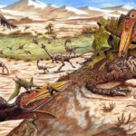 Recreación de Keresdrakon vilsoni. El ejemplar de la derecha se alimenta de los restos del dinosaurio Vespersaurus parananesis