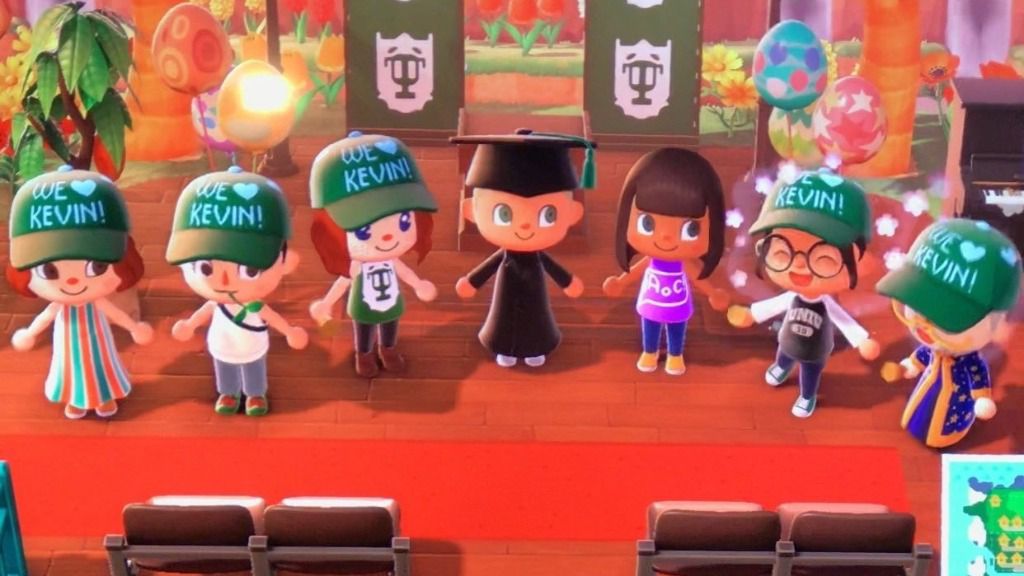 El avatar de la congresista demócrata estadounidense Alexandria Ocasio-Cortez asiste a una graduación en el videojuego Animal Crossing: New Horizons