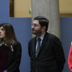 La nueva secretaria de Estado de Cooperación Internacional, Ángeles Moreno Bau; y el nuevo secretario de Estado de la España Global, Manuel Muñiz, durante la toma de posesión de los secretarios de Estado