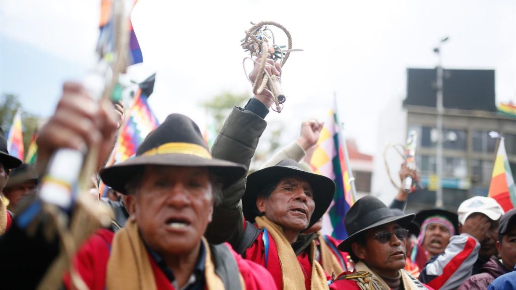Manifestantes a favor del expresidente de Bolivia Evo Morales