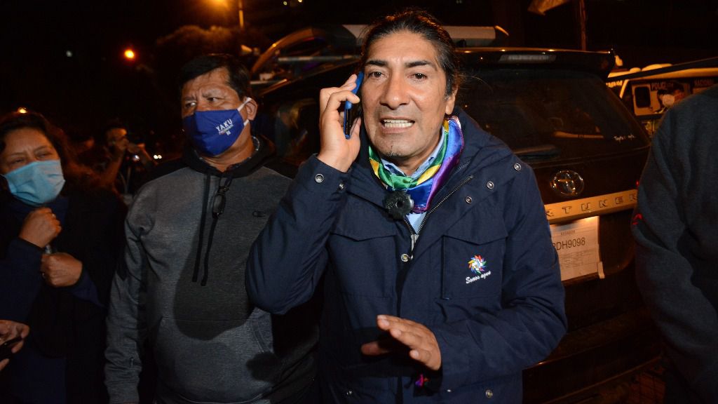 El candidato presidencial del movimiento indígena Pachakutik, Yaku Pérez