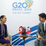 La presidenta de México, Claudia Sheinbaum, junto al primer ministro de Canadá, Justin Trudeau