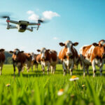 Ganado vigilado por un dron