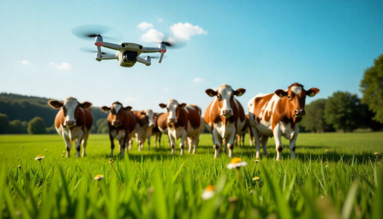 Ganado vigilado por un dron