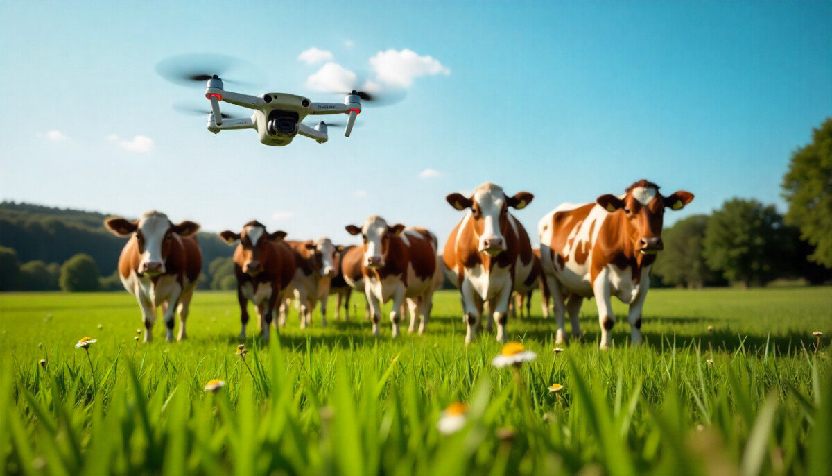 Ganado vigilado por un dron