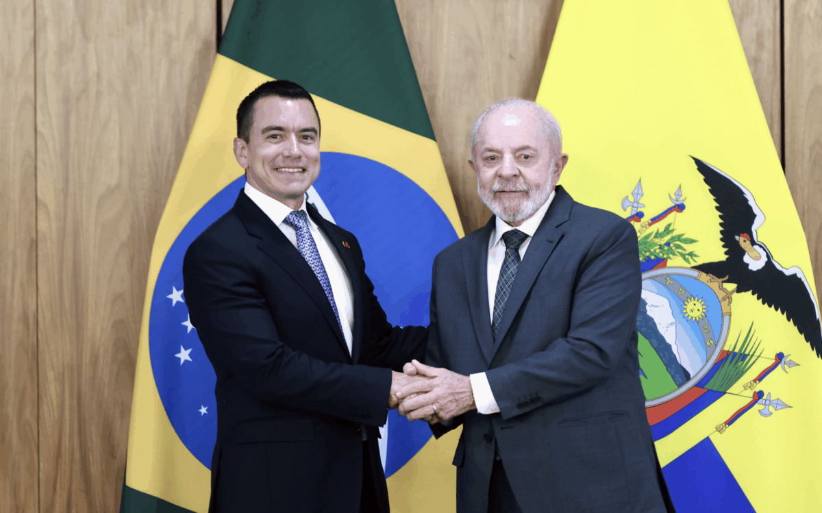 El presidente de Brasil, Luiz Inácio Lula da Silva, y el presidente de Ecuador, Daniel Noboa (Foto: Juan Montenegro/Presidencia de la República)