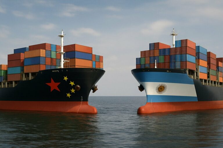 Barcos de carga de China y Argentina en el océano