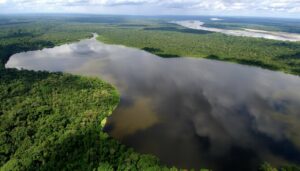 Vista aérea de la Amazonía ecuatoriana con ríos y selva.