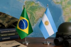 Banderas de Brasil y Argentina en un contexto militar
